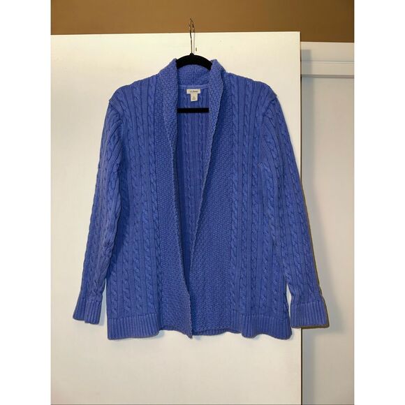L.L. Bean XL Cable Knit Womens Cardigan Sweater Solid Blue Purple Gently Worn - Picture 2 of 11